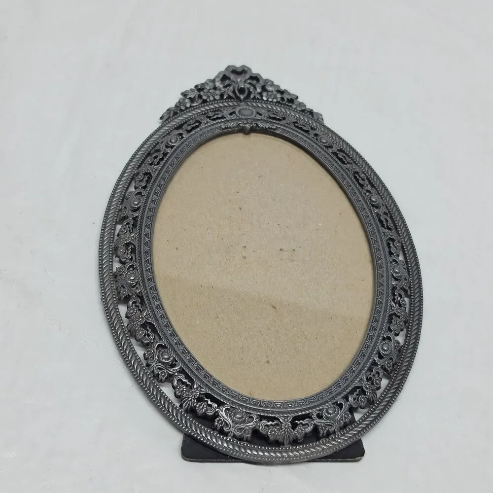 Vintage Pewter Ornate Filigree Picture Frame Ashley Manor Victorian Style Oval